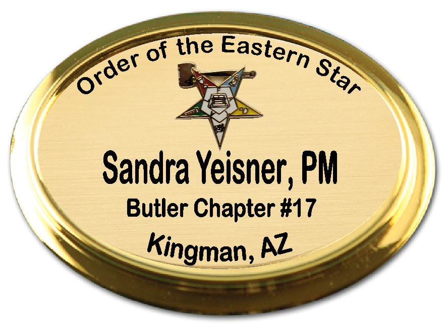 Oval Name Badge 2.75 inch x 1.5 inch with Metal Emblem and Frame