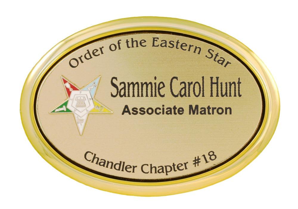 Oval Name Badge 2.75 inch x 1.5 inch with Metal Emblem and Frame
